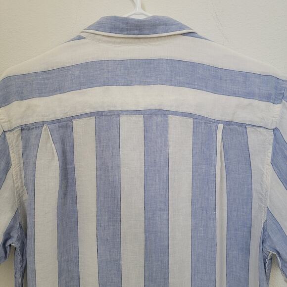 Baird McNutt Murano Slim Fit Nautical Stripe Blue Sz Large 100% Linen Button Up - Picture 7 of 10